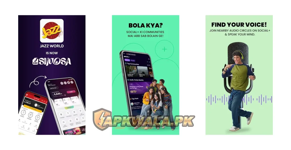 SIMOSA Jazz World app download and account management screen for Android users in Pakistan